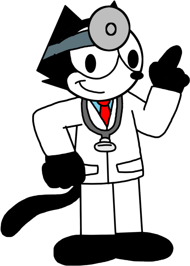 Animated Doctor Character Pointing Upward PNG image