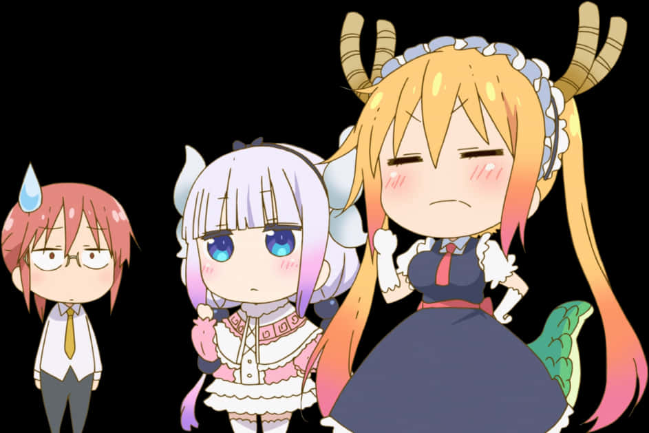 Animated Dragon Girls Expressing Emotions PNG image