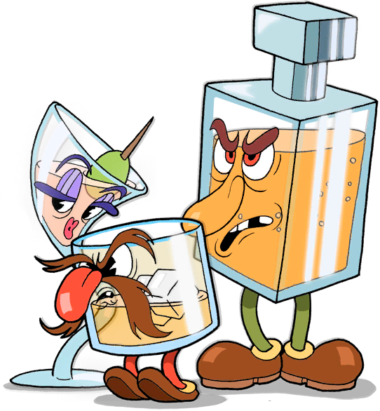 Animated Drinks Characters Having Fun PNG image
