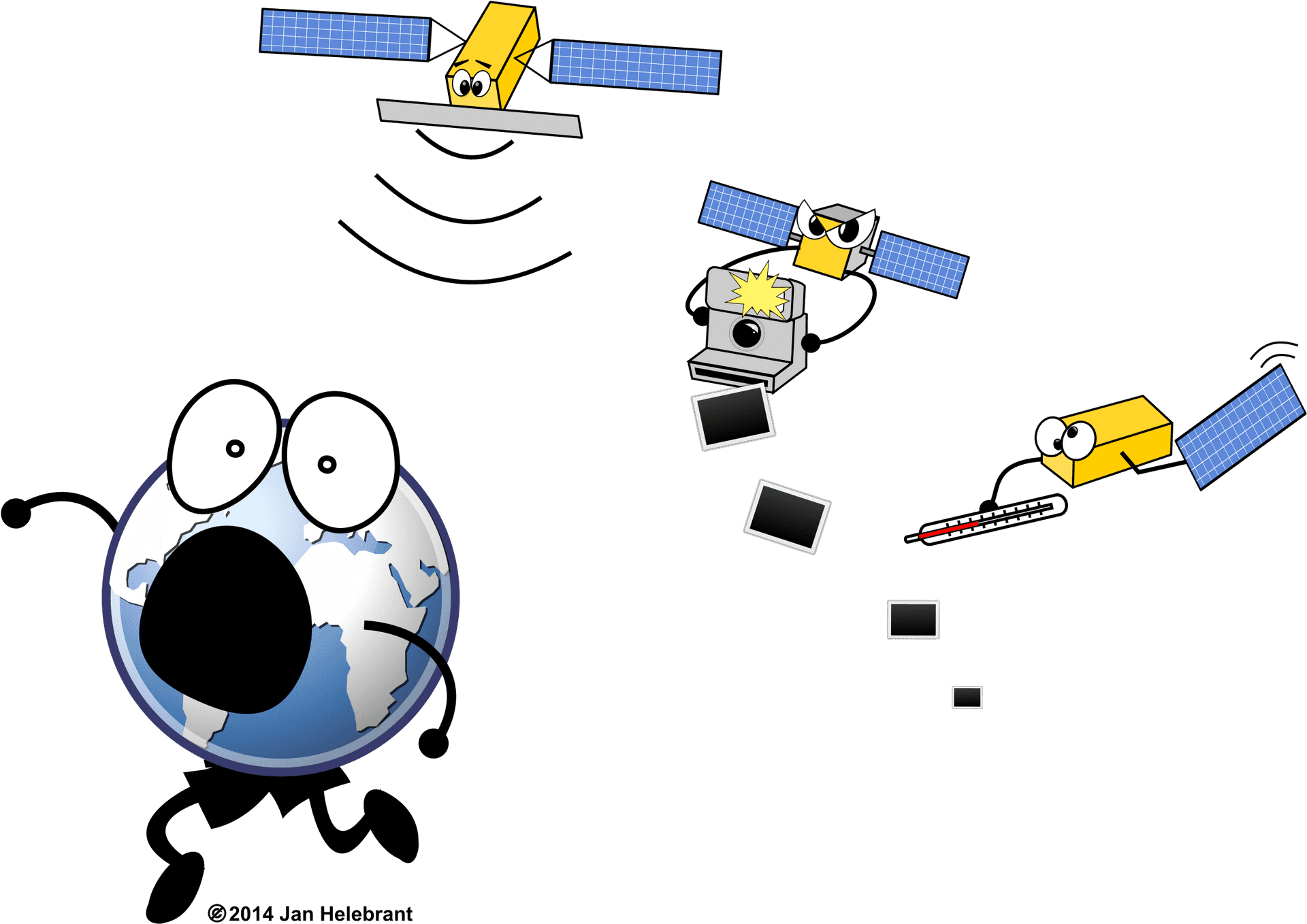 Animated Earthand Satellites Cartoon PNG image
