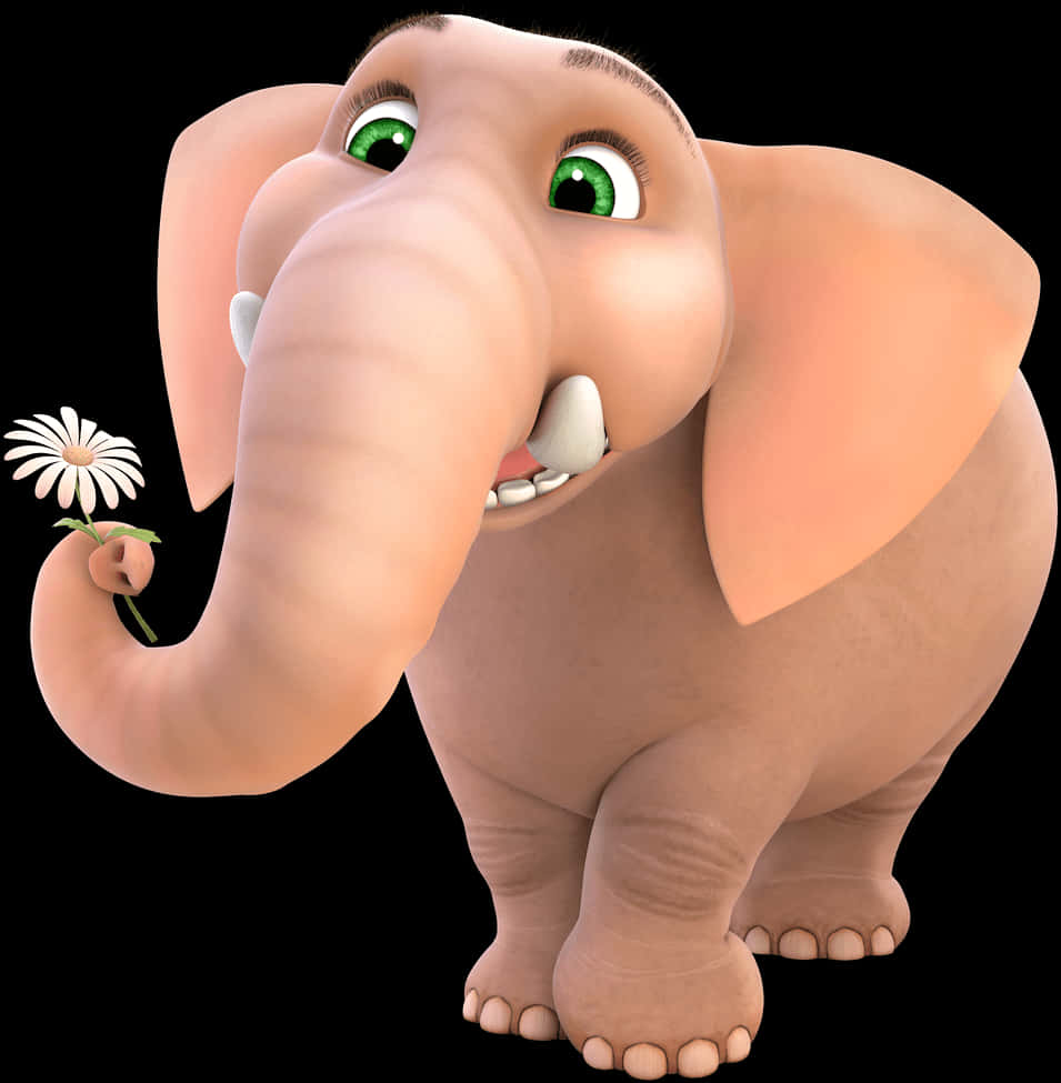 Animated Elephant Holding Flower PNG image