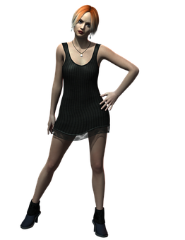 Animated Female Character Black Dress PNG image