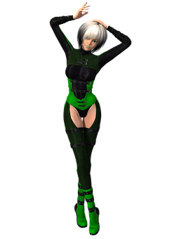 Animated Female Characterin Green Bodysuit PNG image