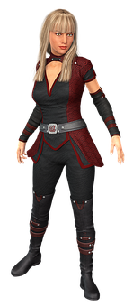 Animated Female Characterin Redand Black Outfit PNG image