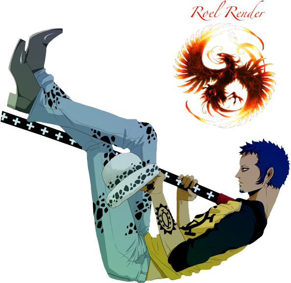 Animated Firebirdand Blue Haired Warrior PNG image