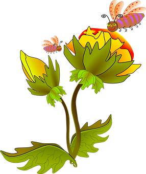 Animated Flowerand Butterflies PNG image