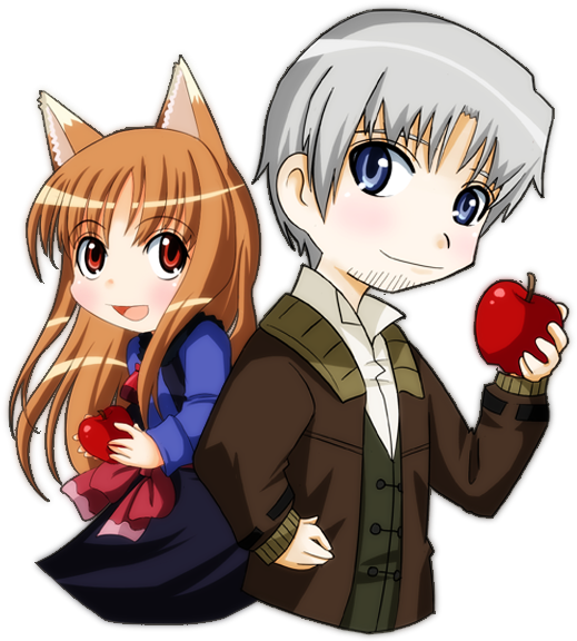 Animated Fox Girland Boy With Apple PNG image