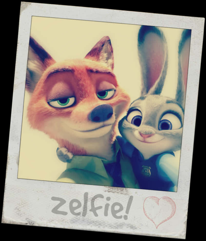 Animated Foxand Bunny Selfie PNG image