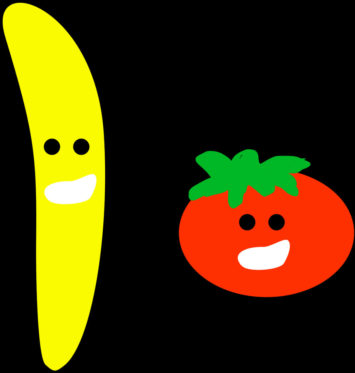 Animated Fruits Smiling Banana Tomato PNG image