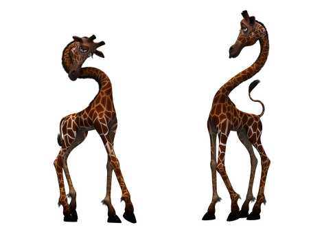 Animated Giraffes Twin Poses PNG image