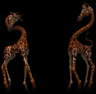 Animated Giraffes Two Poses PNG image