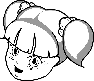 Animated Girl Blackand White Drawing PNG image