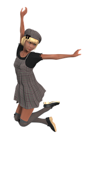 Animated Girl Dancingin Plaid Dress PNG image