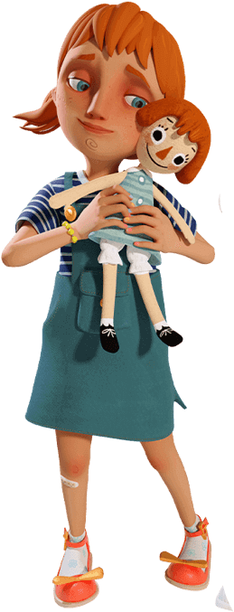Animated Girl Holding Doll PNG image
