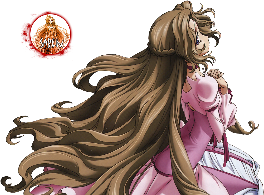 Animated Girl Long Hair Pink Dress PNG image