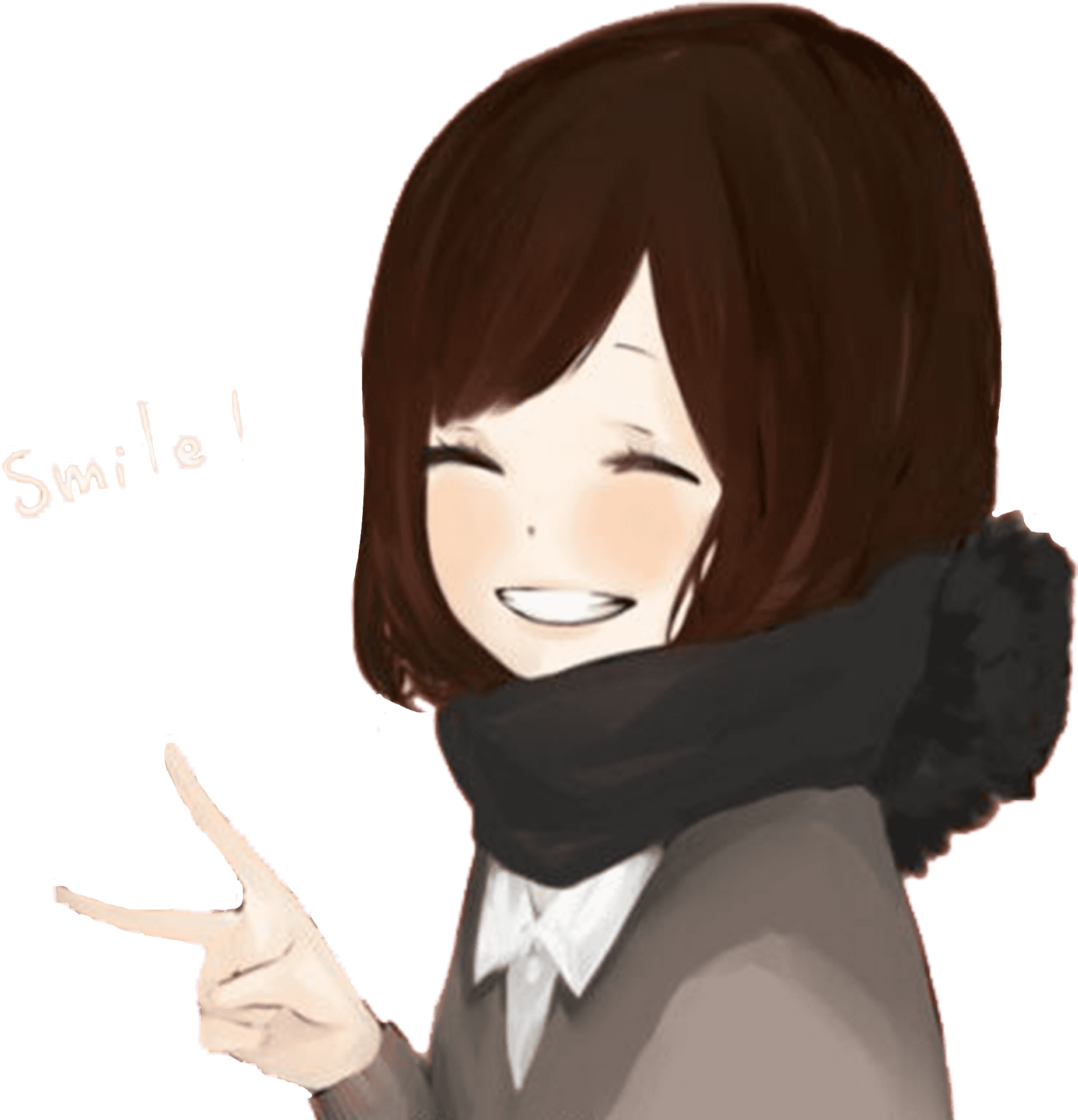 Animated Girl Wearing Scarf Smiling PNG image