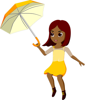 Animated Girl With Umbrella PNG image