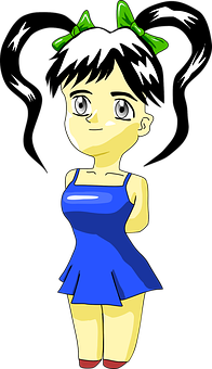 Animated Girlin Blue Dress PNG image