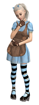 Animated Girlin Blue Dressand Striped Stockings PNG image