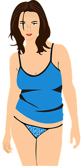 Animated Girlin Blue Tank Topand Polka Dot Bikini Bottoms PNG image
