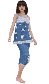 Animated Girlin Denim Dress PNG image