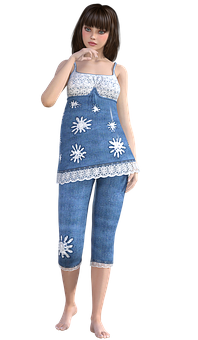 Animated Girlin Denim Outfit PNG image