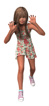 Animated Girlin Floral Dress PNG image