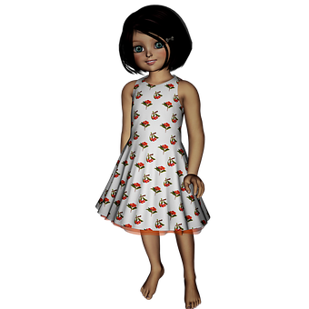 Animated Girlin Floral Dress PNG image