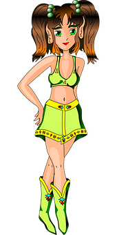 Animated Girlin Green Outfit PNG image
