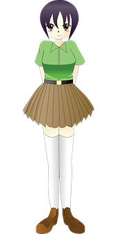 Animated Girlin Green Shirtand Brown Skirt PNG image