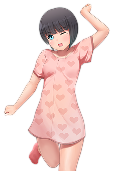 Animated Girlin Pink Heart Pajamas PNG image