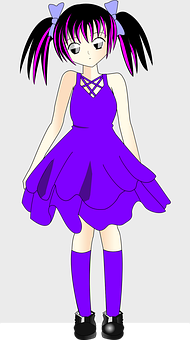 Animated Girlin Purple Dress PNG image