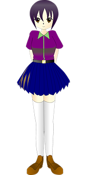 Animated Girlin Purpleand Blue Outfit PNG image