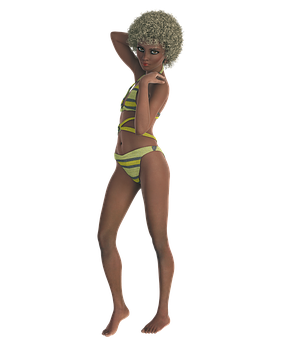 Animated Girlin Striped Bikini PNG image