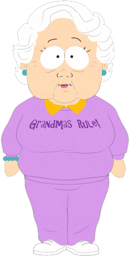 Animated Grandma Character Purple Outfit PNG image