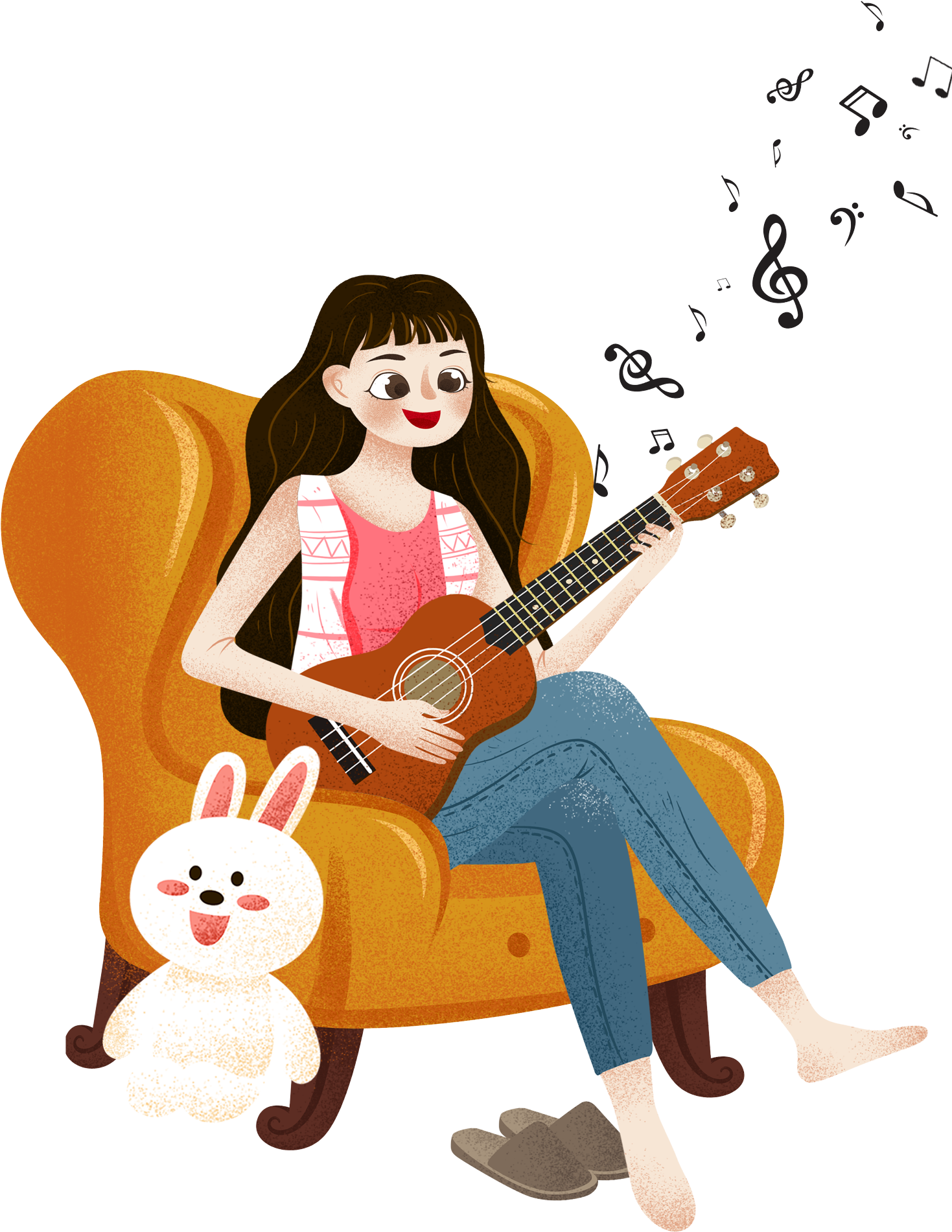 Animated Guitar Sessionwith Pet Bunny PNG image