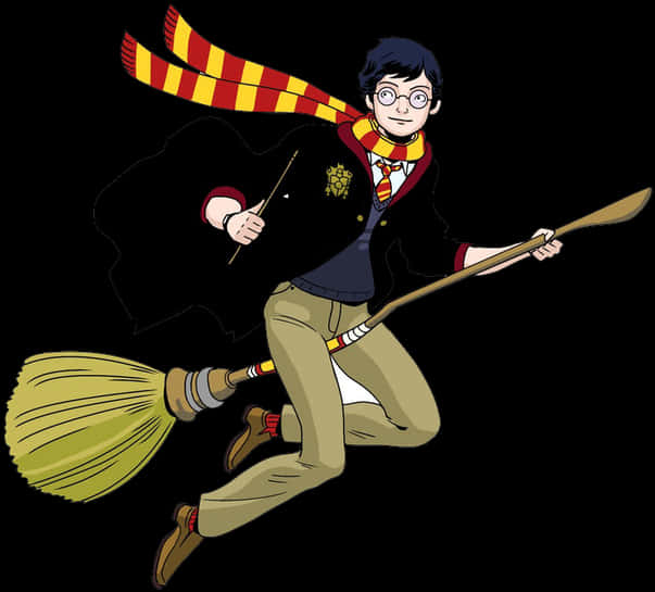 Animated Harry Potter Flyingon Broomstick PNG image