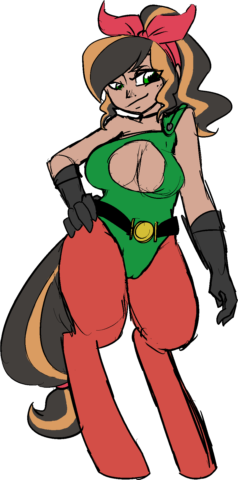 Animated Heroinein Greenand Red Outfit PNG image