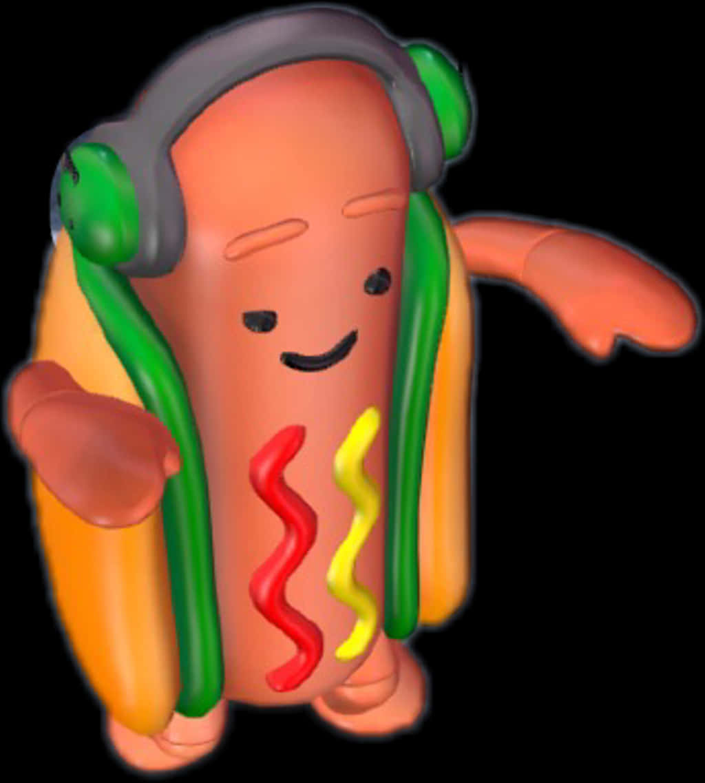 Animated Hot Dog Character With Headphones PNG image