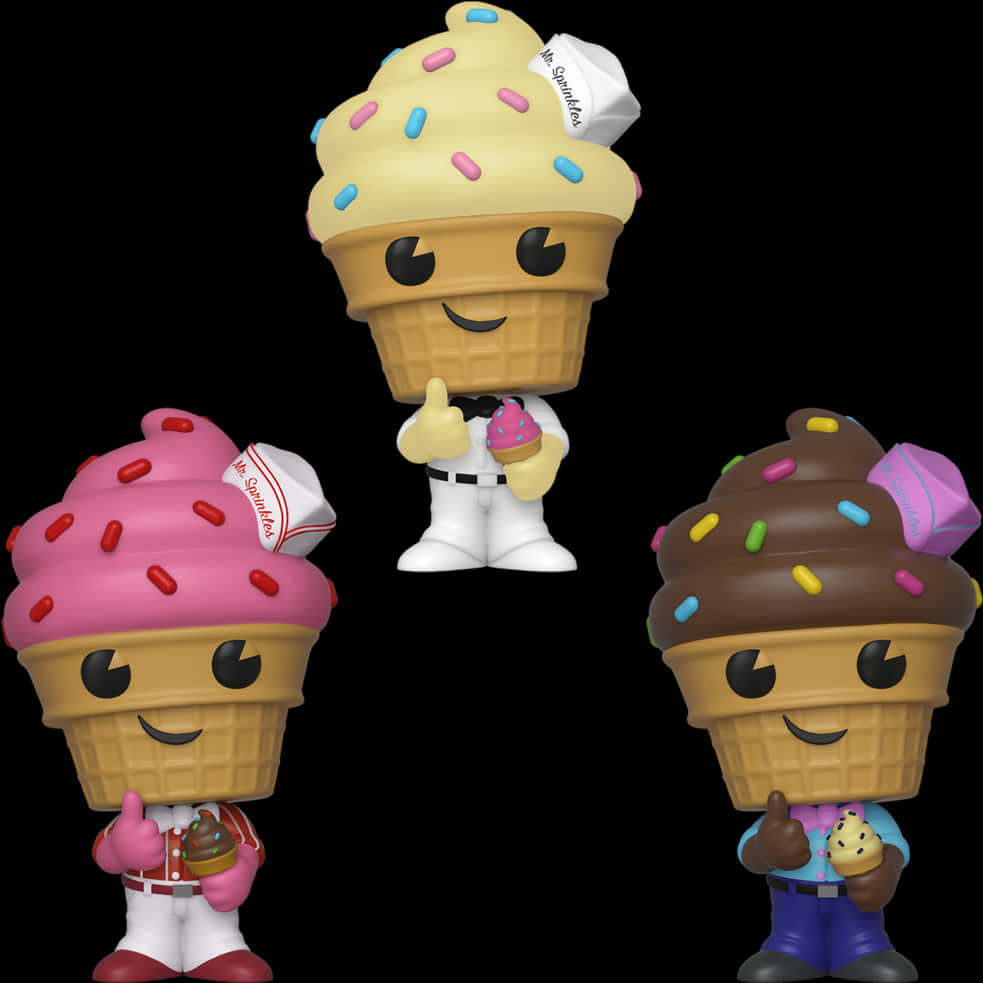 Animated Ice Cream Characters Posing PNG image