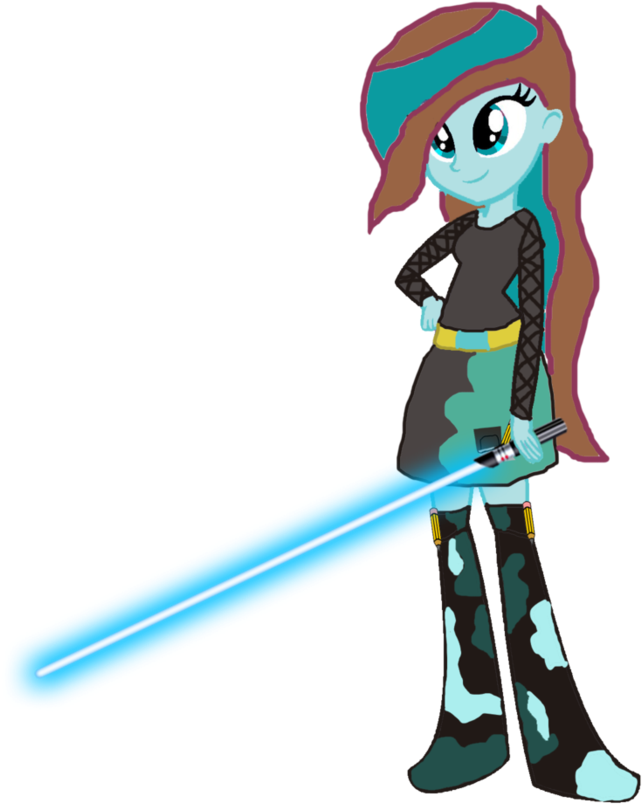 Animated Jedi Ponywith Blue Lightsaber PNG image