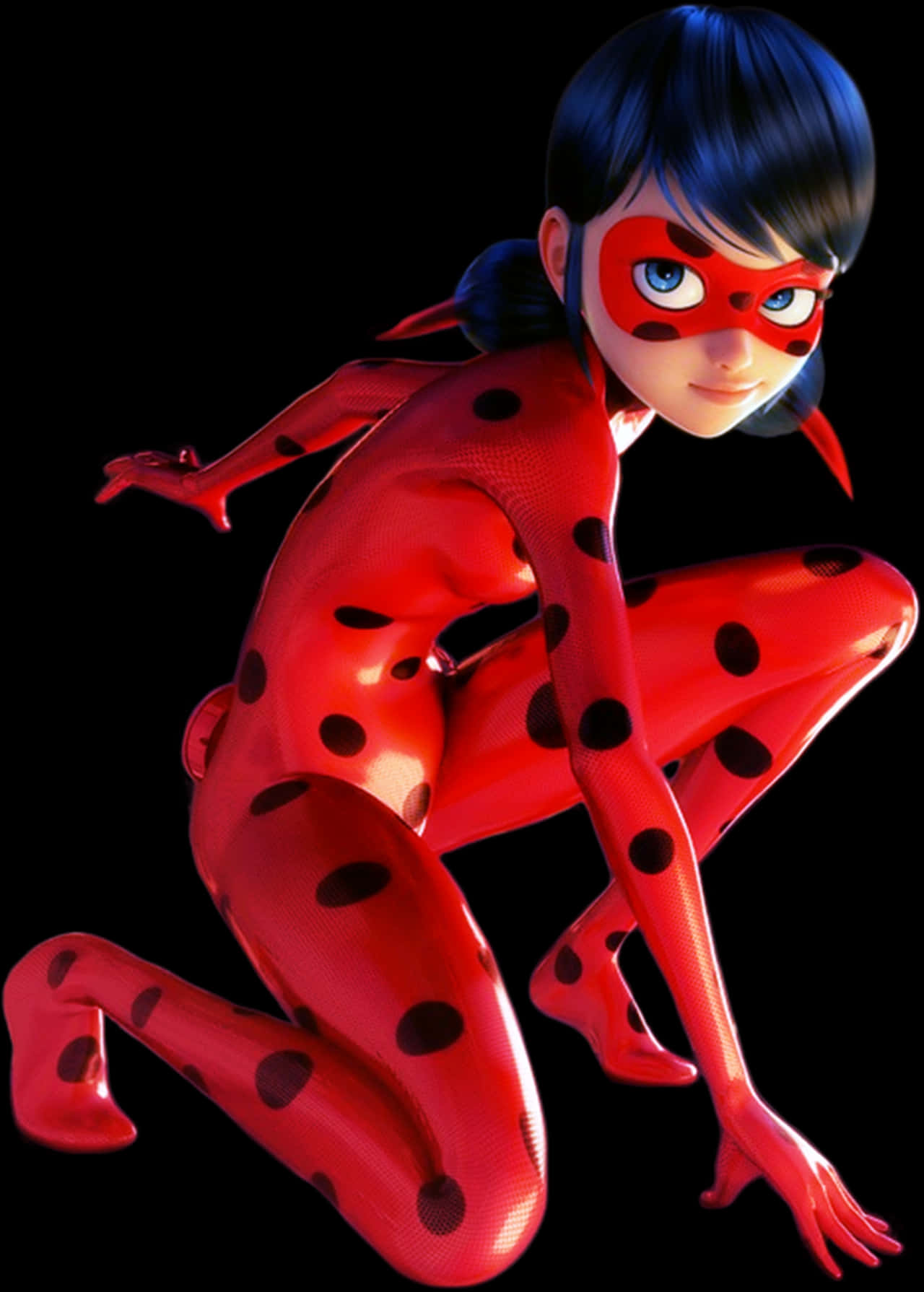 Animated Ladybug Heroine Crouch Pose PNG image