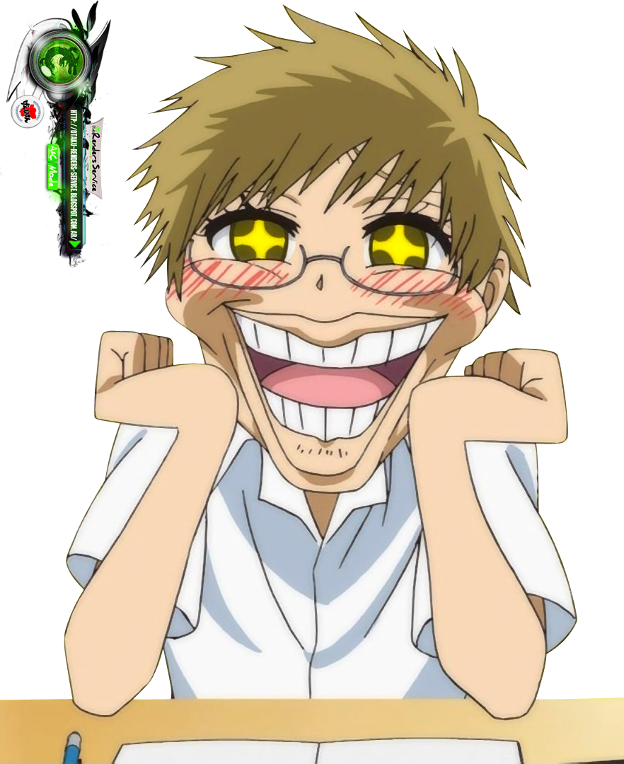 Animated Laughing Boy Resting Chinon Hands PNG image