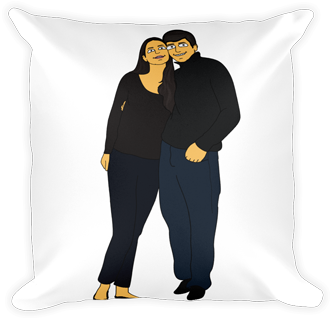 Animated Love Couple Cushion Design PNG image