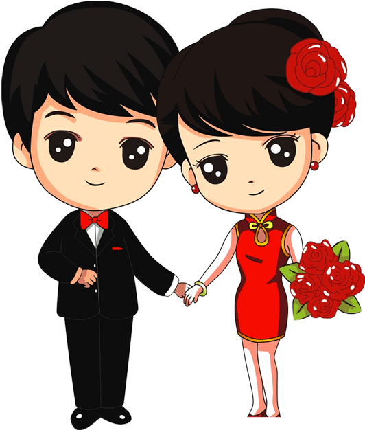 Animated Love Couple Dressed Up PNG image