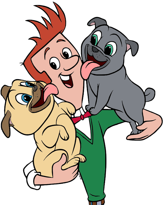 Animated Man Holding Two Puppies PNG image