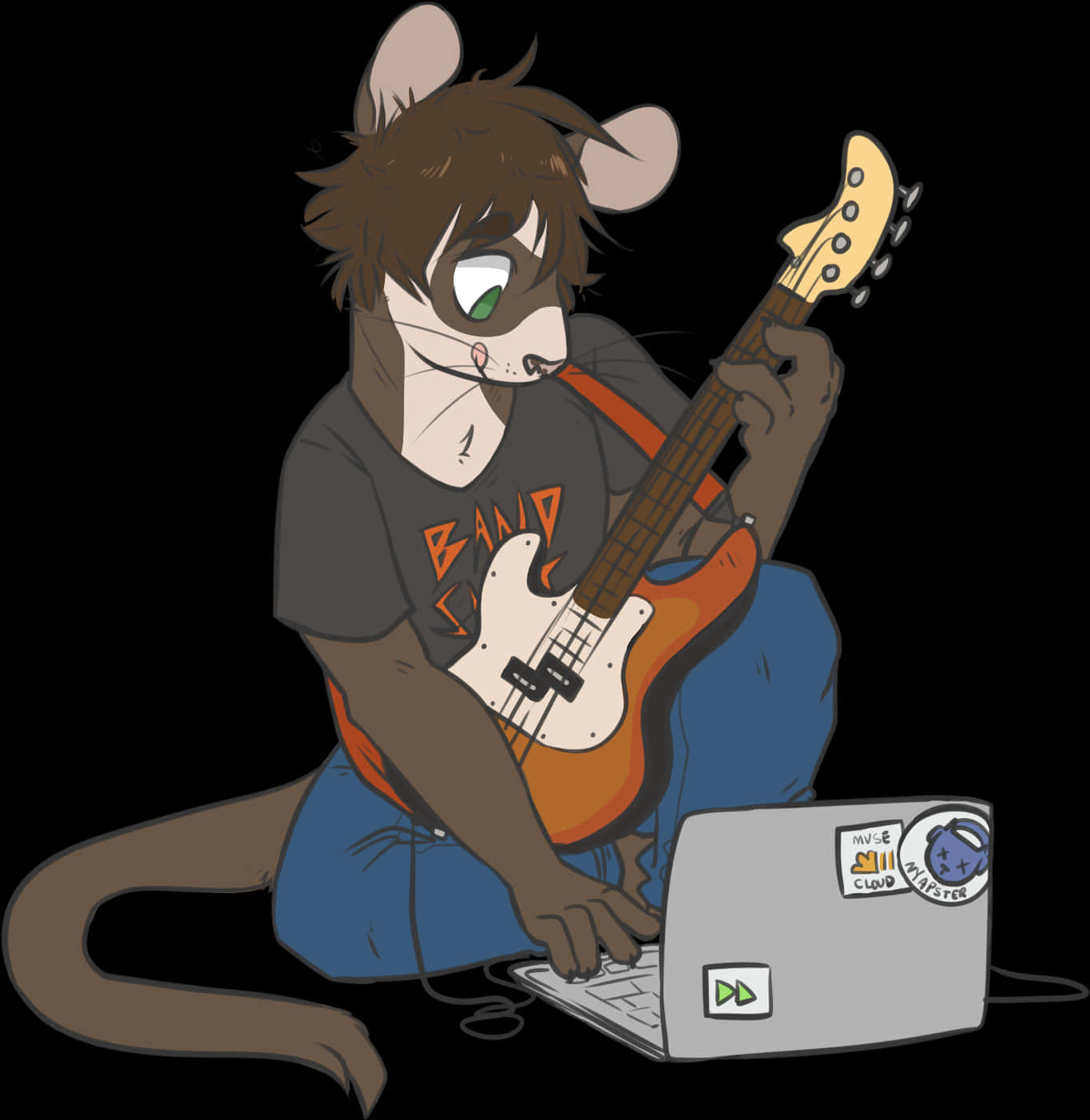 Animated Mouse Playing Guitarand Laptop PNG image