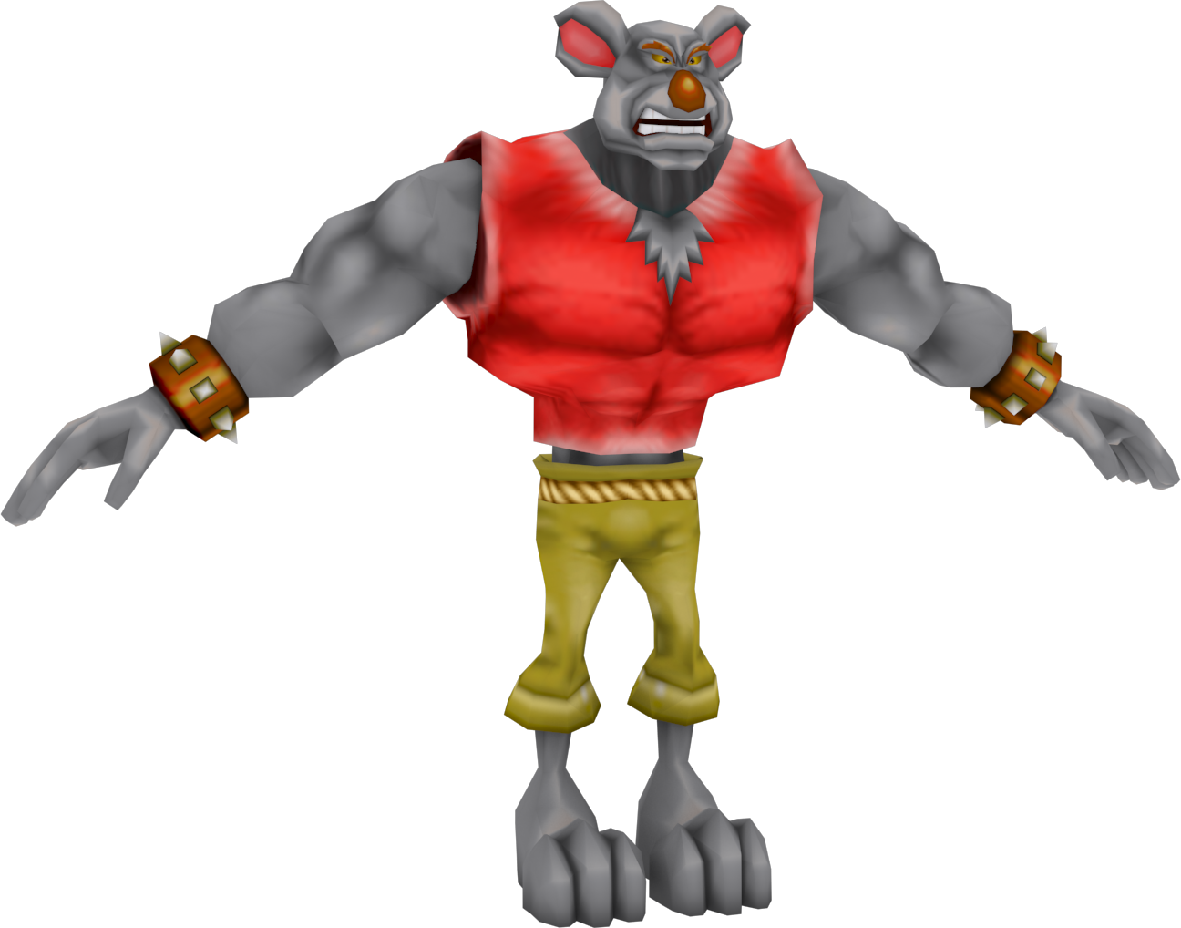 Animated Muscular Character Red Vest PNG image