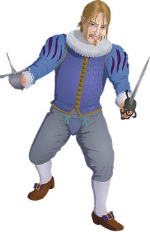 Animated Musketeer Dual Swords PNG image