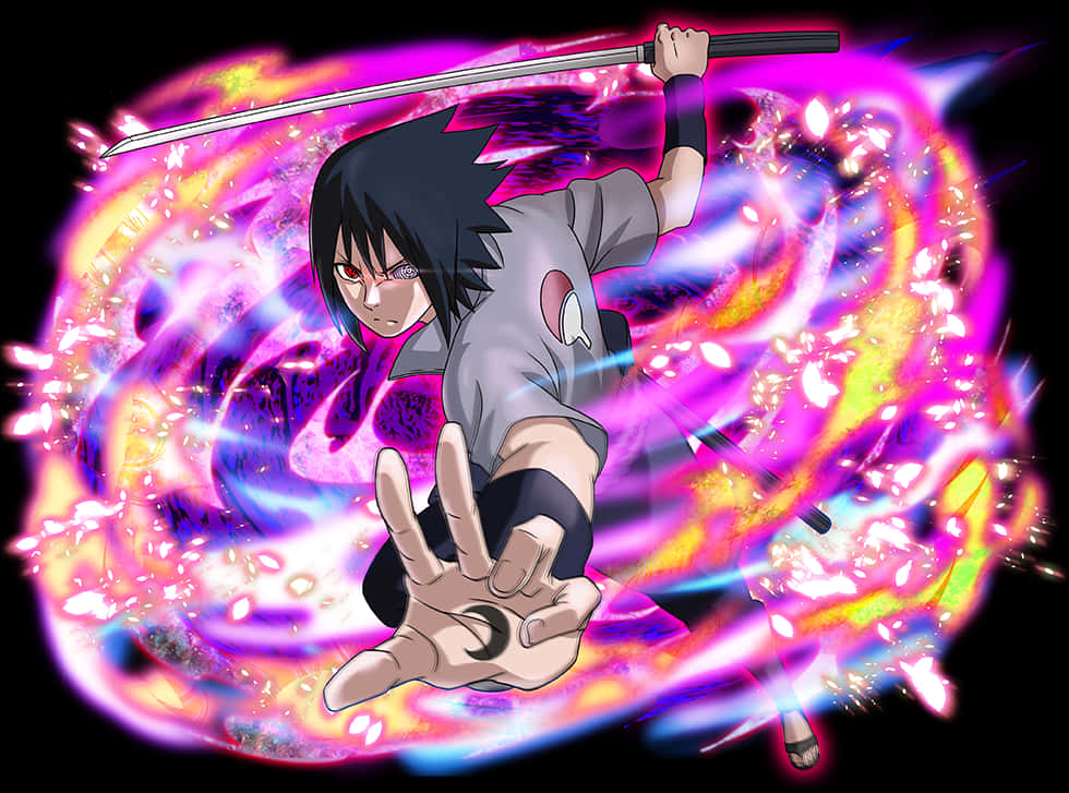 Animated Ninja With Rinnegan Energy Attack PNG image